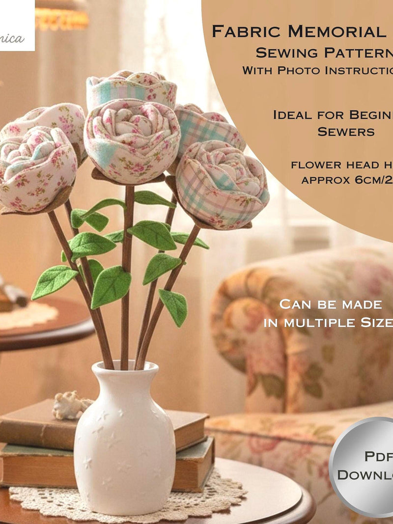 Memorial Rose Sewing Pattern: Fabric Flower Keepsake (PDF Download) ANNIVERSARY