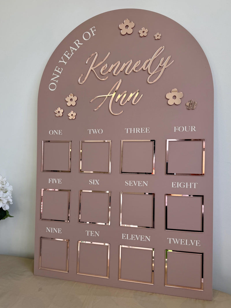 Custom First Birthday Photo Board, One Year of Photos Milestone Board, Personalised Baby Photo Board, Flower Theme Birthday Sign birthday flower