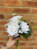 White rose babyÕs breath ivy leaves love hearts bouquet Bouquet