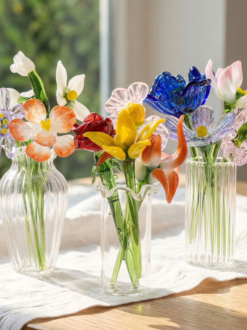 Personalized Birth Month Glass Flowers, Mini Glass Bouquet With Vase, Mini Floral Gift for Mom Grandma Her, Mother's Day gift, Birthday gift Bouquet