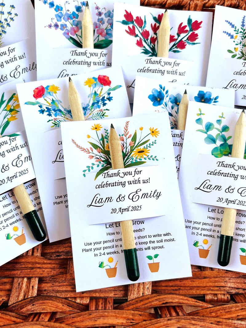 Personalized Mini Seed Pencil with Custom Name | Plantable Wedding Favor | Eco Friendly Party Gift seeds bulk