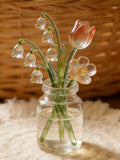 Hand Glass Birth Month Flower_Hand Blown Glass Flower Bouquet_Personalized Floral Keepsake_Lily of the Valley, Larkspur, Holly, Honeysuckle birthday flower