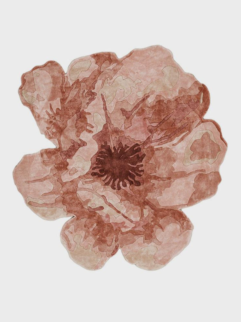 Hand-Tufted Botanical Silk Flower Rug, Watercolor Floral, Terracotta & Beige silk flower