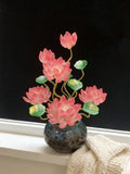 Handcrafted Pink Glass Lotus Flower with Pot, Handmade Floral Ornament, Elegant Home Decor, ValentineÕs Day Gift, MotherÕs Day Gift house warming flower
