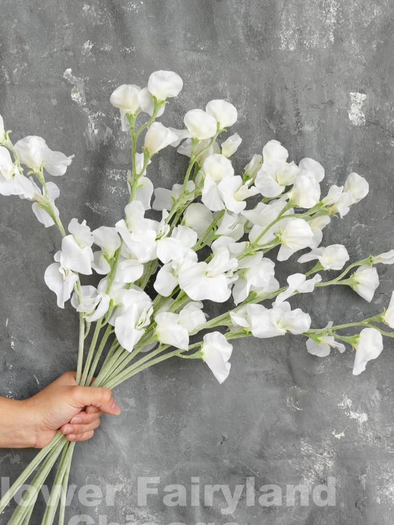 Faux Sweet Pea Stem - Artificial Flower - White silk flower