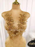 Luxury 3D Champagne Leaf Flower Rhinestone Applique Pair: Crystal Wedding Hair Embellishment Bridal Headwear FLOWER DELIVERY