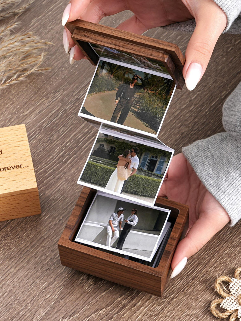 Personalized Wood Photo Box, Anniversary Keepsake Gift For Her, Pull Out Photo Album, Custom Memory Collection Photo Frame, Gift for Him ANNIVERSARY