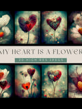 My Heart Is a Flower | Romantic Heart Floral Art | 20 High-Res JPEGs | For Digital Art Compositions, Junk Journals & Scrapbooking Love Romance Flower