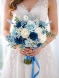 Blue and White Wedding Flowers Package, Arch Swags and Bouquets Set, Faux Bridal Bouquet, Bridesmaid Flowers, Wedding Party Florals wedding flower