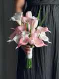 Pink & White Calla Lily Fan Shape Bridal Bouquet Bridesmaid Bouquets Wedding Bouquet Bouquet