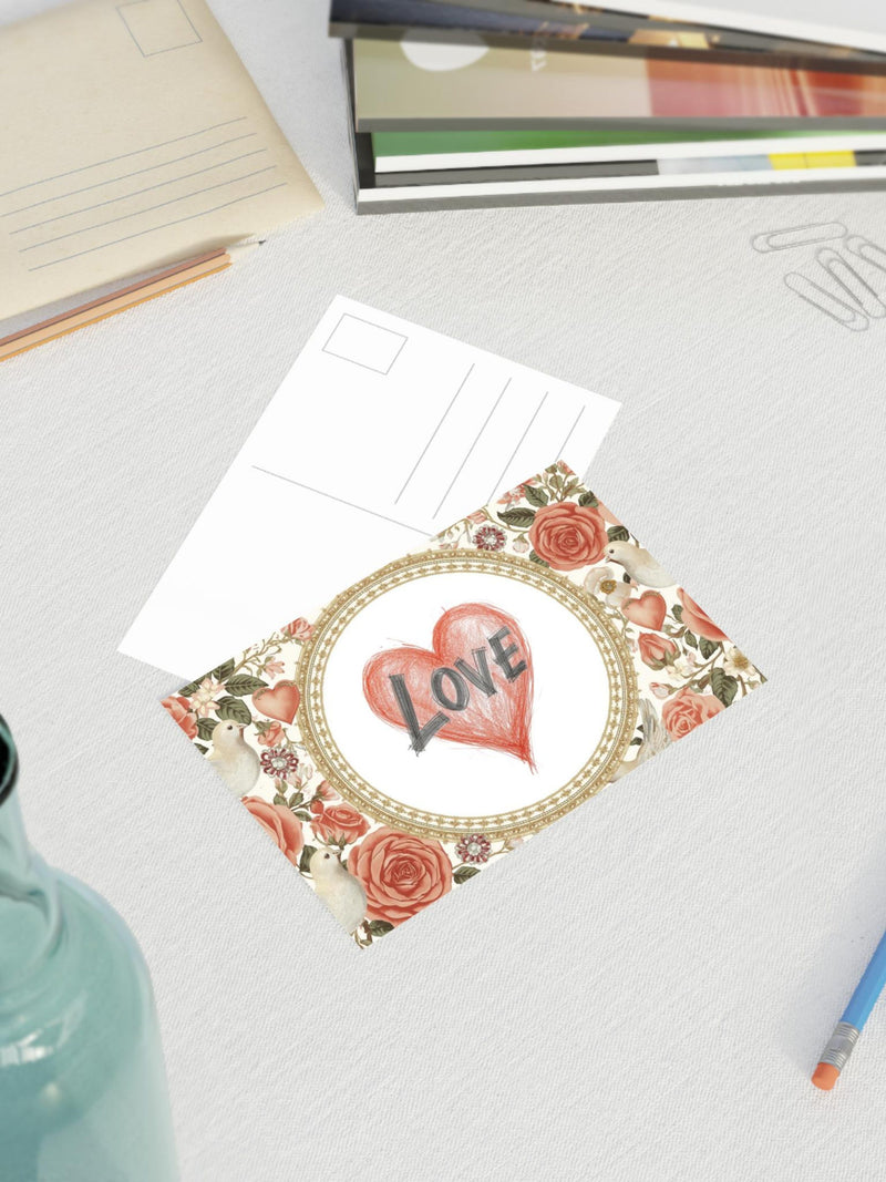 Love Heart Floral Postcards | 10 Pack Love Romance Flower