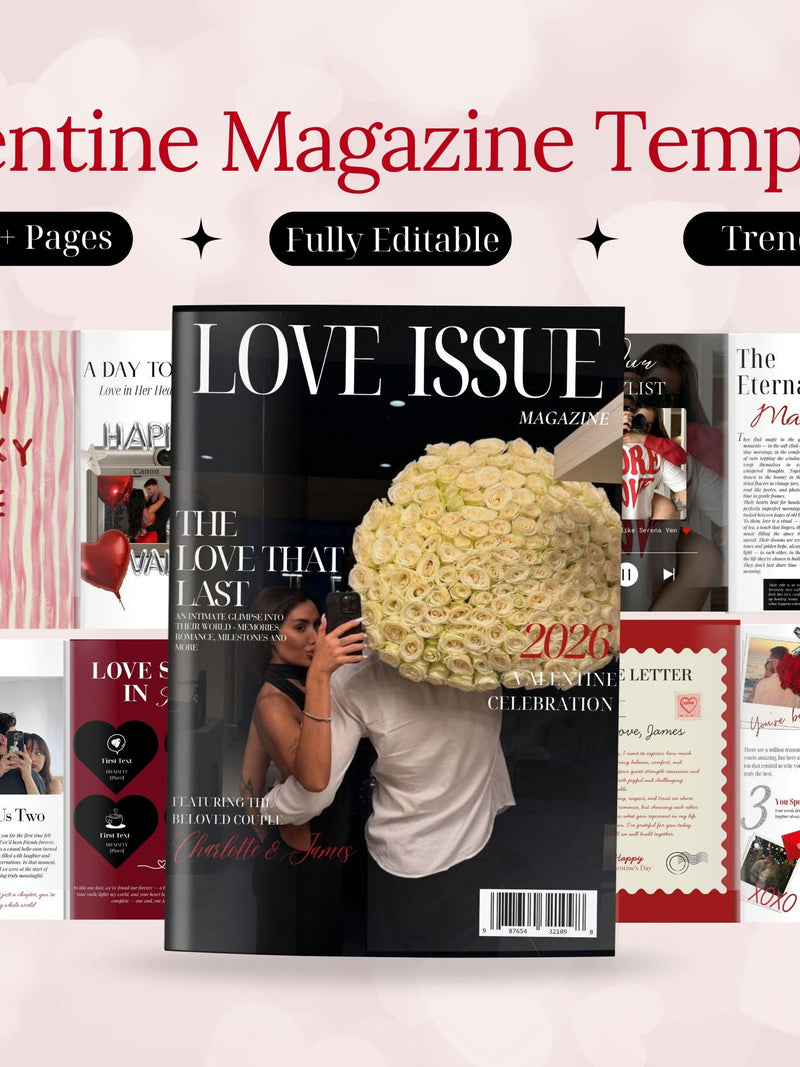 Valentine Magazine Template for Couples | Editable Canva Couple Magazine | Anniversary & Valentine Memory Gift for Boyfriend Girlfriend Love Romance Flower