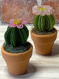 Mini Beaded Cactus with Pink Flower | Handmade Faux Plant Decor faux plants