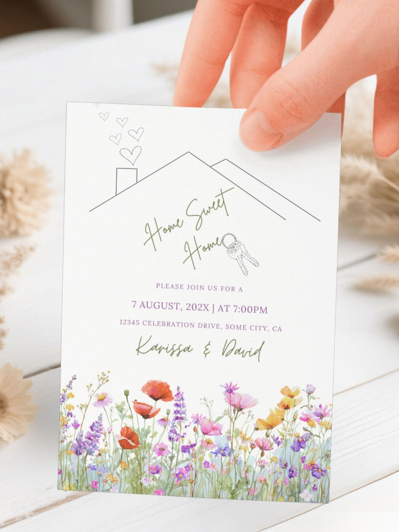 Spring Housewarming Invitation, New Home Floral Invite, Fresh Start Party, Editable Canva Template - 07 house warming flower