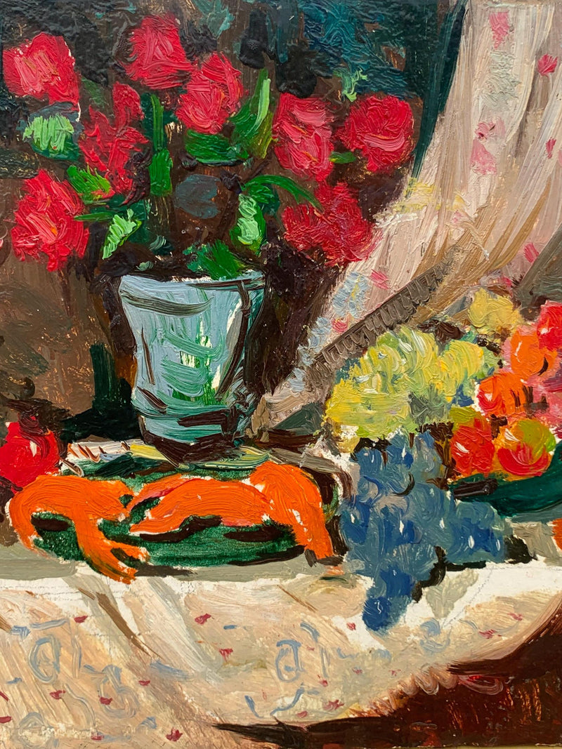 Still life. Original painting by Ukrainian artist L. Zakharova. 19-24 cm, oil on cardboard, 1970s. FLOWER DELIVERY
