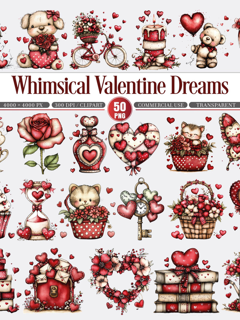 Whimsical Valentine Clipart Set Romantic Love Illustrations Love Romance Flower