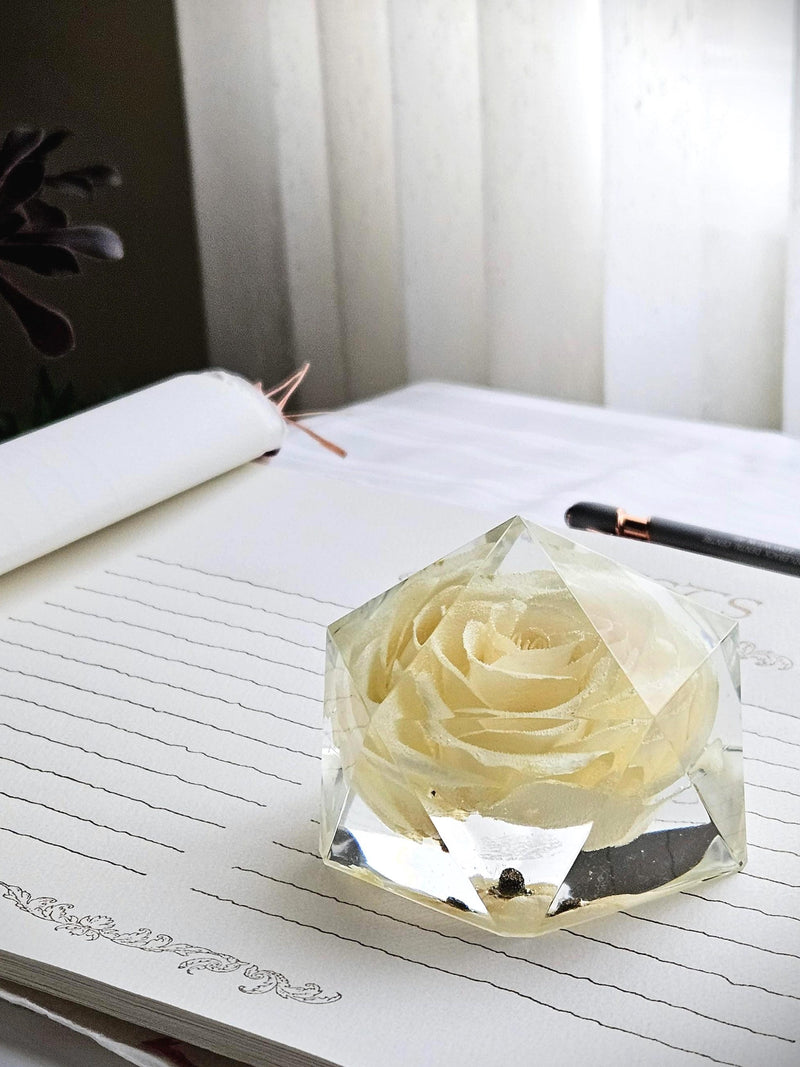 White Rose In Resin Crystal: Elegant Floral Keepsake Gift ANNIVERSARY