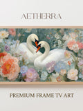 Romantic Swans Frame TV Art, Cottagecore Love Scene, Vintage-Inspired Valentine Wall Art, Pink Pastel Flowers Digital Download 153 Love Romance Flower