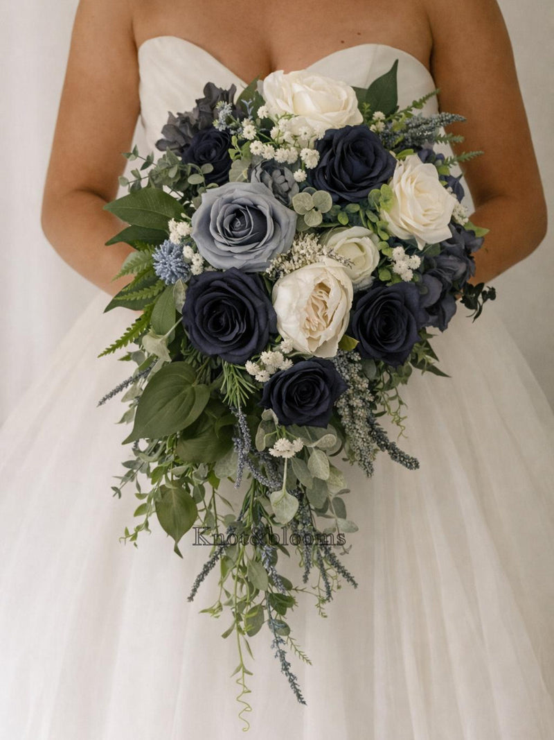 Wedding bouquet, dusty blue ivory navy bouquet,  dusty blue navy bridal bouquet , faux wedding bouquet wedding flower