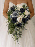 Wedding bouquet, dusty blue ivory navy bouquet,  dusty blue navy bridal bouquet , faux wedding bouquet wedding flower