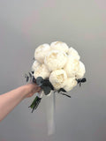 White Peony Bridal Bouquet Set Ð Preserved Eucalyptus & Boutonniere Bouquet