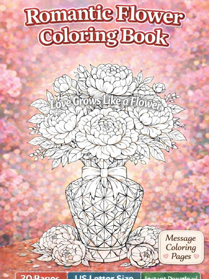Romantic Flower Coloring Book 30 Love Quote Pages Printable Love Romance Flower