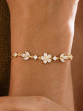 Minimalist Flower Diamond Bracelet, Dainty Crystal Flower Bracelet, Gold Floral Bracelet for Women, Birthday Gift, Bridesmaid Gift for Her birthday flower