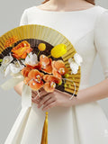 Oriental Wedding Bouquet Fan, Silk Flower Bridal Bouquet with Tassel, Chinese Style Handheld Bouquet silk flower