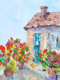 Mediterranean Seaside Oil Painting: Colorful Flowers, Country House (2.5x3.5 ACEO Art Card ) house warming flower