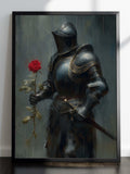 Knight with Red Rose Poster: Romantic Gothic Print Love Romance Flower