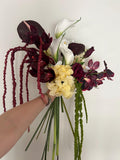 Mulberry White Cream burgundy Cascading Bridal Bouquet: anthurium, amaranthus, orchid vanda, calla lily, hydrangea silk flower wedding bouqu Bouquet