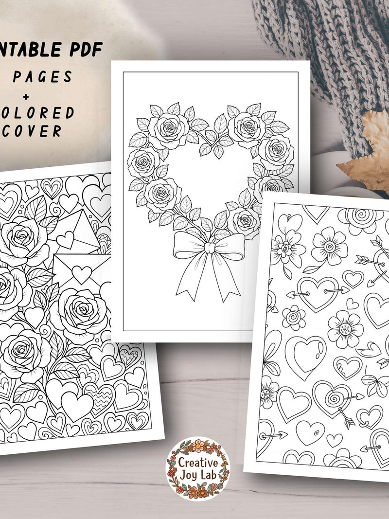 Valentine Flower Coloring Pages | Relaxing Cozy Romantic Printable Color Book PDF for Adults & Teens (Digital Download) Love Romance Flower
