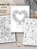 Valentine Flower Coloring Pages | Relaxing Cozy Romantic Printable Color Book PDF for Adults & Teens (Digital Download) Love Romance Flower