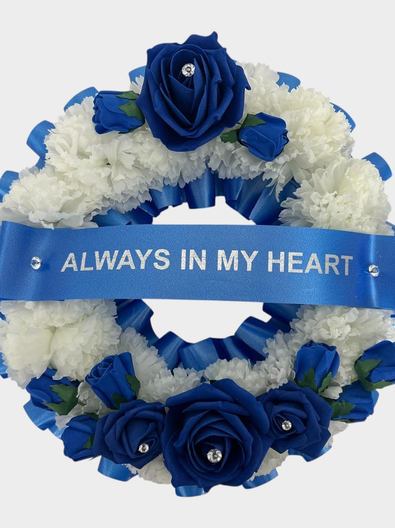 Artificial Flowers Round Wreath Funeral Tribute Memorial nan , mum , dad , husband sympathy flower