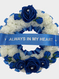 Artificial Flowers Round Wreath Funeral Tribute Memorial nan , mum , dad , husband sympathy flower