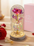 Personalized Galaxy Rose in Glass Dome, LED Fairy Lights, Engraved Wood Base ANNIVERSARY