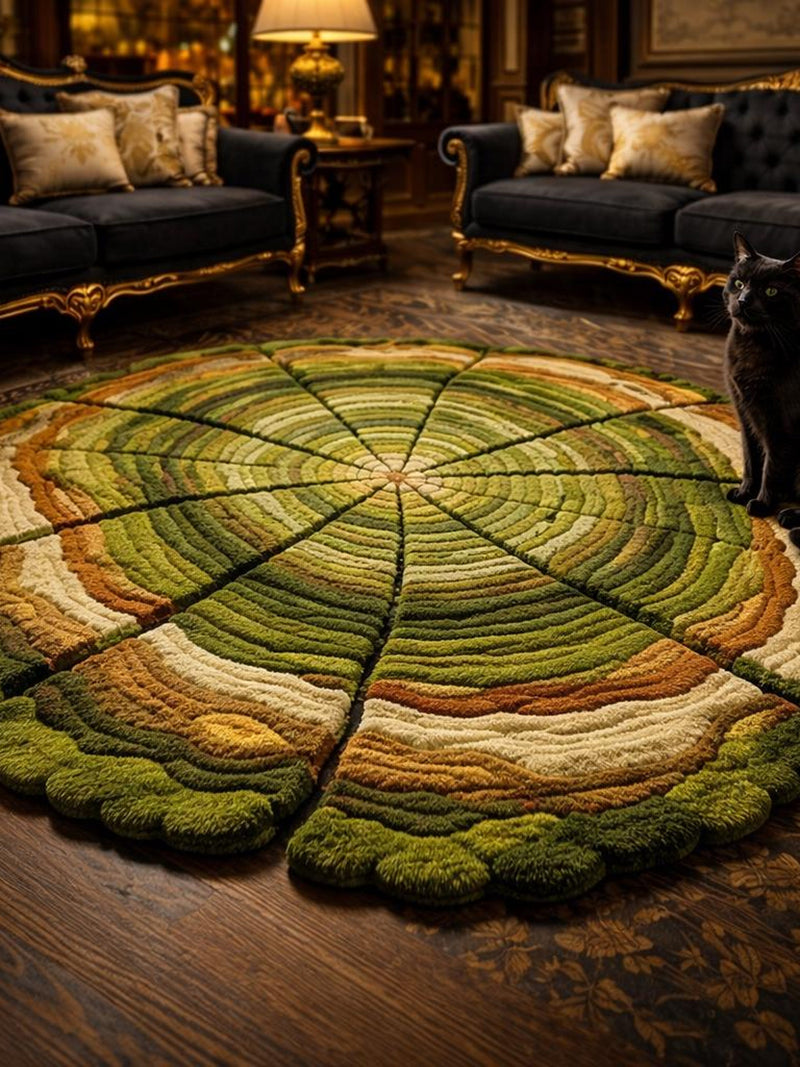 Handmade Wool Tufted Round Rug, Green Leaf Botanical Design house warming flower