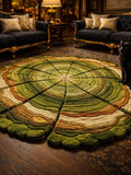 Handmade Wool Tufted Round Rug, Green Leaf Botanical Design house warming flower