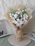 Hand-crochet bouquet, knitted white yarn flowers, bridal bouquets, crochet Tulips, tung blossoms, crape myrtle, white jasmine. ANNIVERSARY