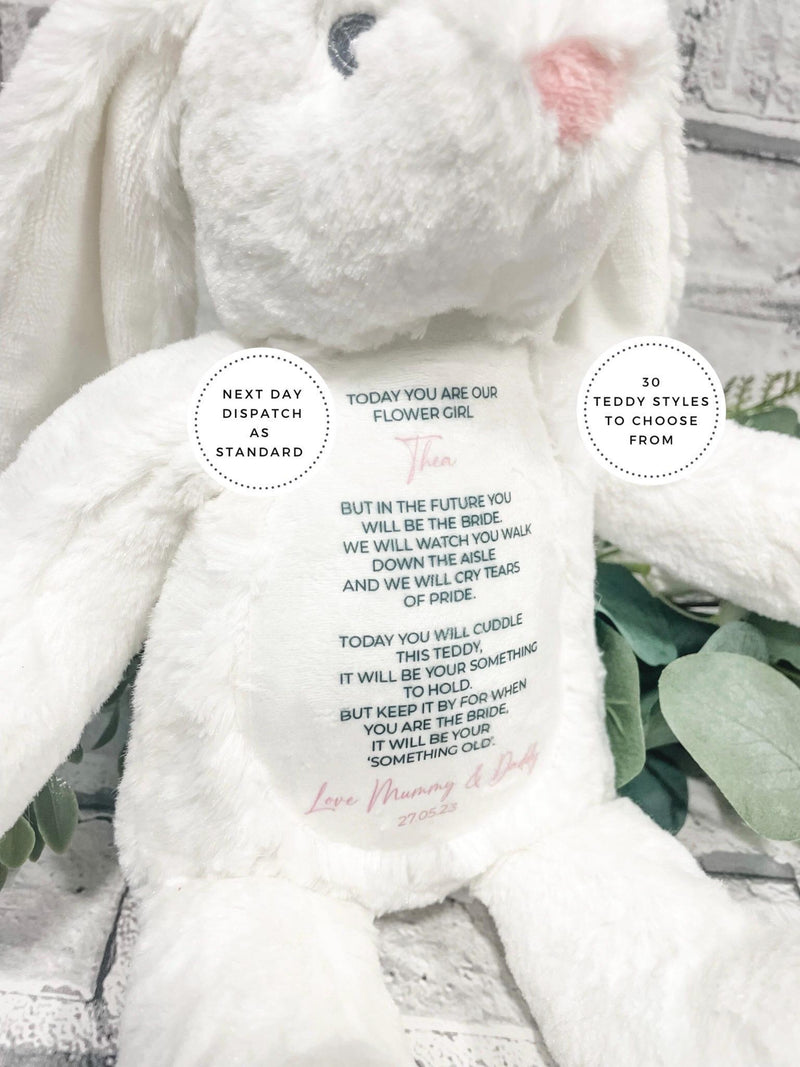 Flower Girl Bunny Gift Personalised Poem Teddy: Wedding Keepsake Soft Teddy, Page Boy wedding flower