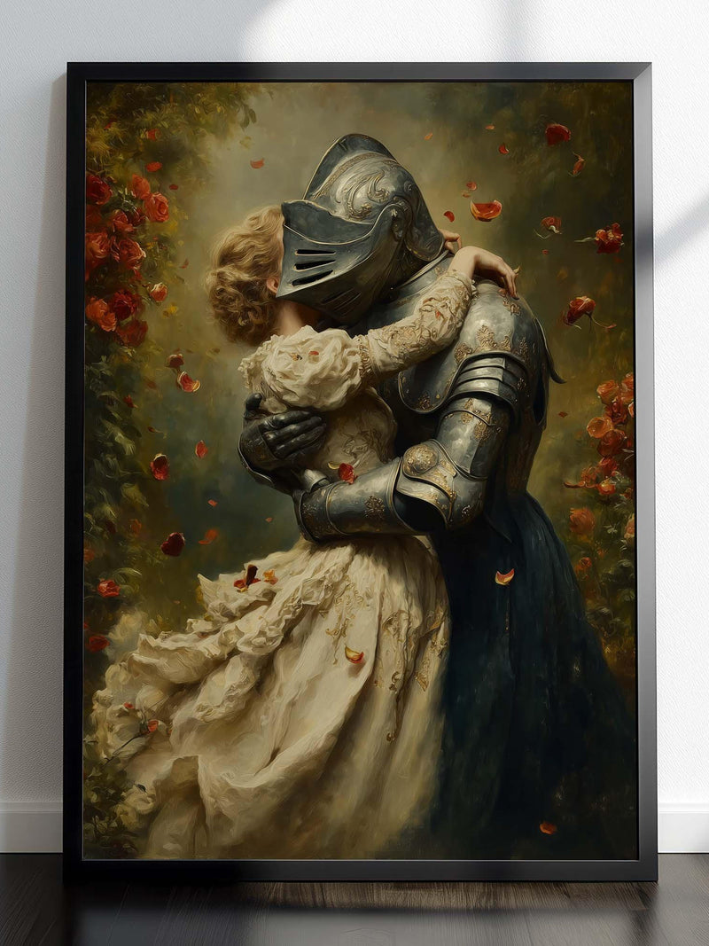 Knight and Princess Poster: Dark Romance Print Love Romance Flower