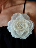 Silk flower brooch. Cream white color. Packed as a gift silk flower