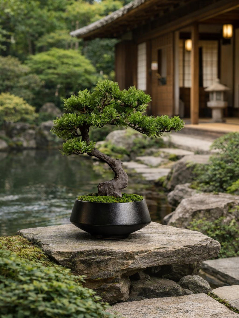 VICKY YAO - Realistic Artificial Bonsai Tree with Preserved Moss Ð Handmade Zen Decor for Home or Office Zen Table Decor Shelf Decor faux plants