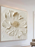 Large Textured Floral Wall Art Organic Modern Cream White Flower Painting Luxury Minimalist Canvas ANNIVERSARY