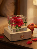 Forever Rose Keepsake Resin Cube with LED Base, Personalized Love Gift, Real Preserved Rose for Anniversary ANNIVERSARY