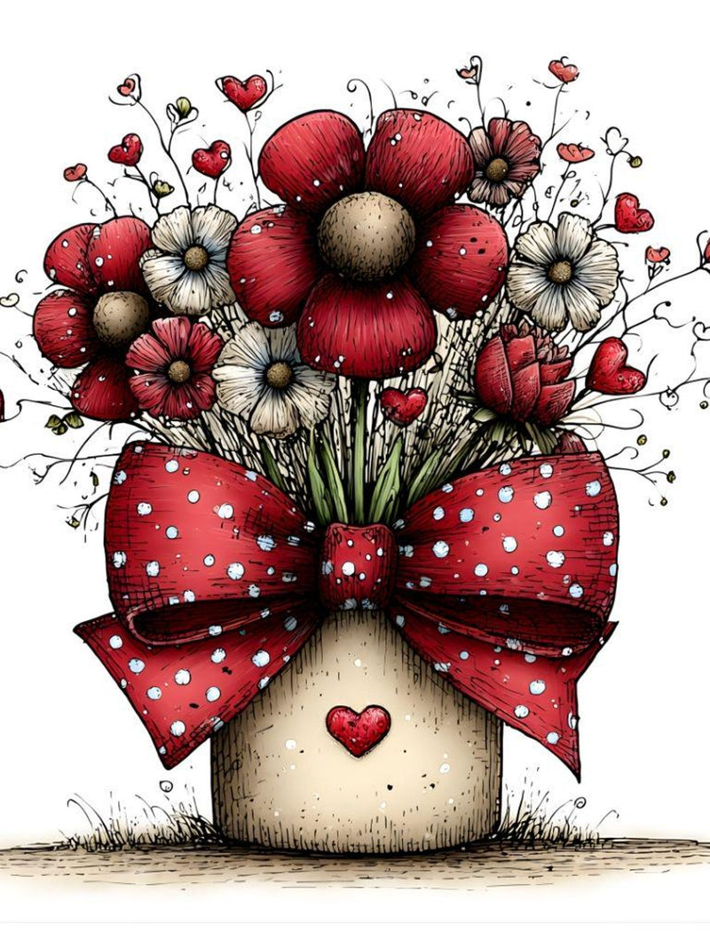 16 Whimsical Valentine Flower Clipart Bundle, Heart Flowers, Folk Art Floral Jars, Love Illustration, JPG, Digital Download Love Romance Flower