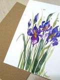 5"x7" Original hand painted  watercolor,  Blue Iris Flower, Blank greeting, sympathy card, Birthday, Thank you, floral greeting card sympathy flower