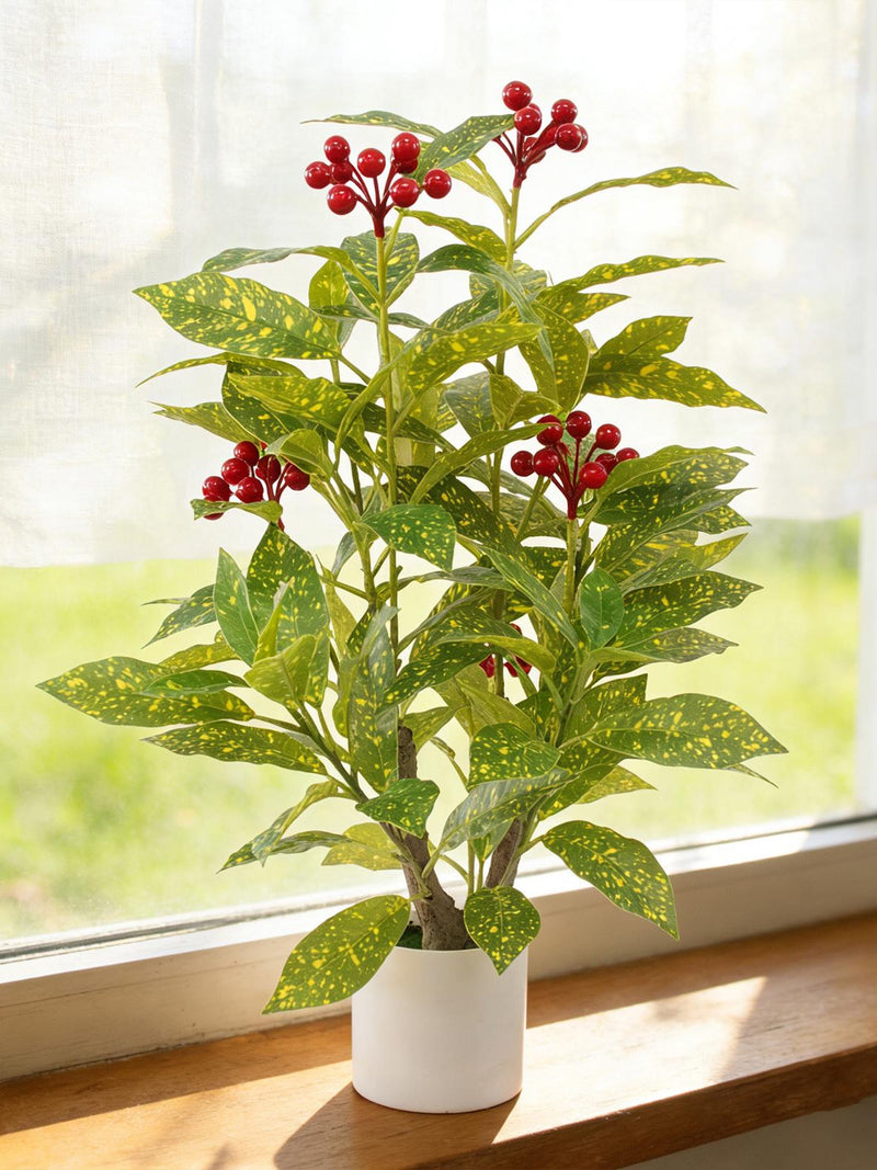 Faux Greenery Tree with Berries, Potted Artificial Plant, 24" faux plants