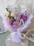 Hand-crochet bouquet,Purple yarn flowers, Crape myrtle, lilac, snow fruit, forget-me-not, daisy, baby's breath Bouquet