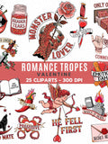 Romance Tropes Clipart | Valentine Bookish PNG (Digital Download) Love Romance Flower